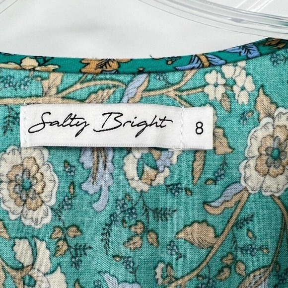 Salty Bright Womens 8 Green Floral Long Sleeve Ruffle Hem Wrap Dress Max… - Picture 4 of 9